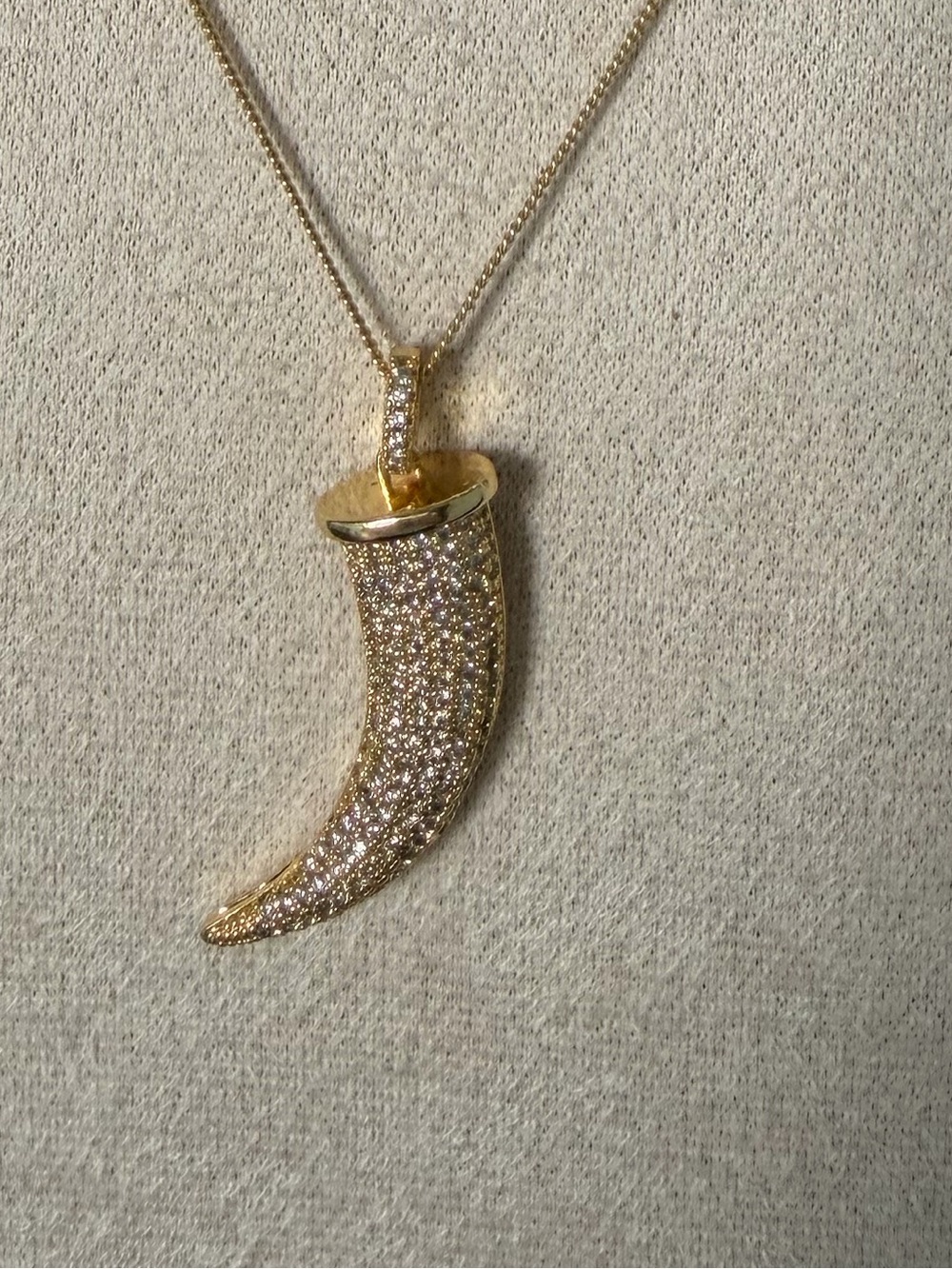 14K Gold plated Pave Horn Pendant Necklace - Women Jewelry
